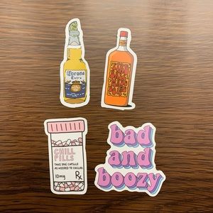 NWOT 4 Adult 21+ Booze, Alcohol Assorted Stickers // Bottles, Beer, Chill Pill